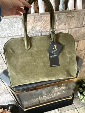 Suede Claudia Forest Green Satchel
